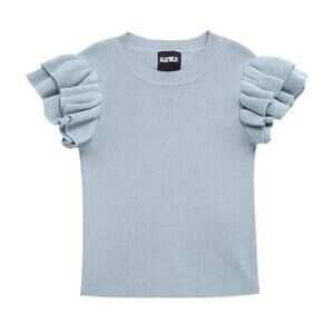 Katie J NYC Isla Top Baby Blue Flutter Ruffle Sleeve Sweater Knit Girls XL (14)